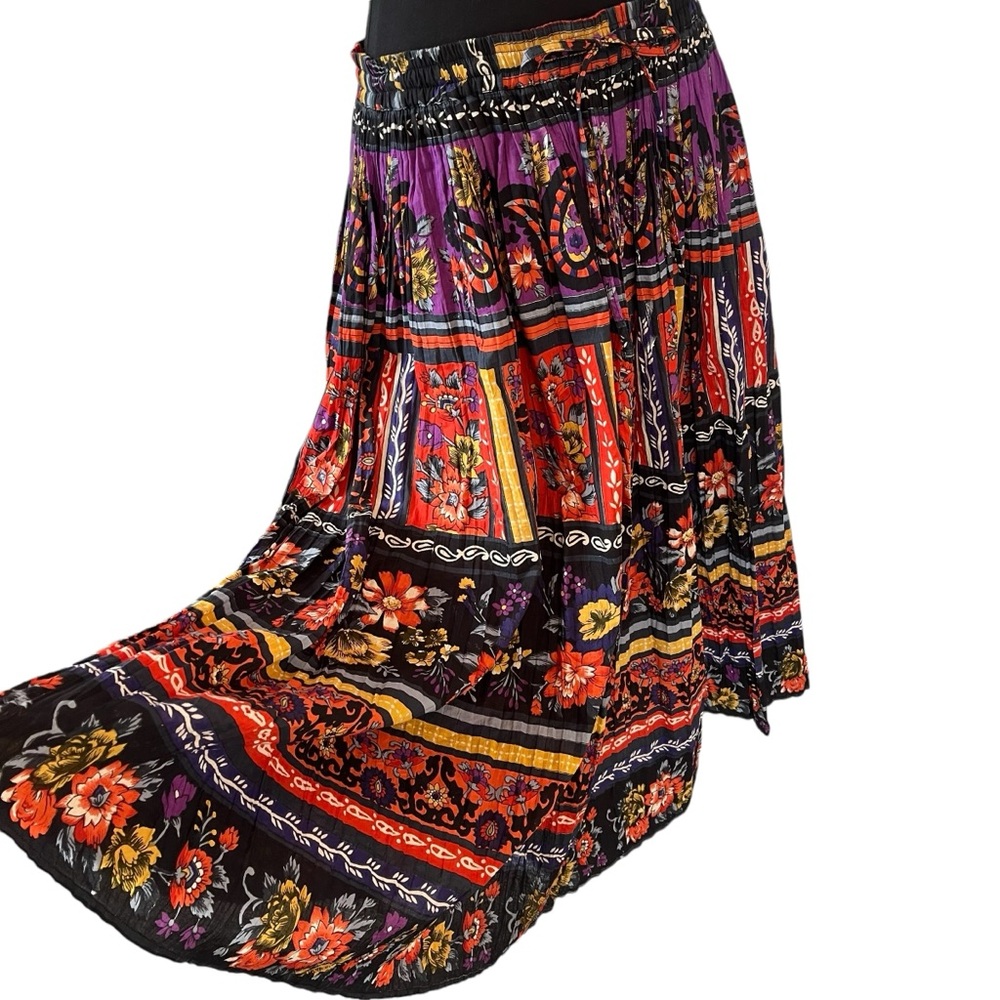 Vintage 100% cotton maxi skirt bold floral print boho L - Picture 2 of 11